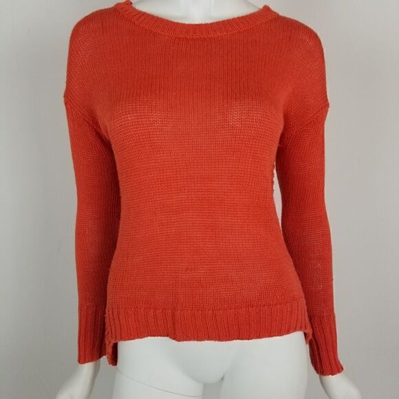 J. Crew Womens Size XXS Orange Linen Textured Beach Sweater Hi Low Hem - Picture 3 of 6